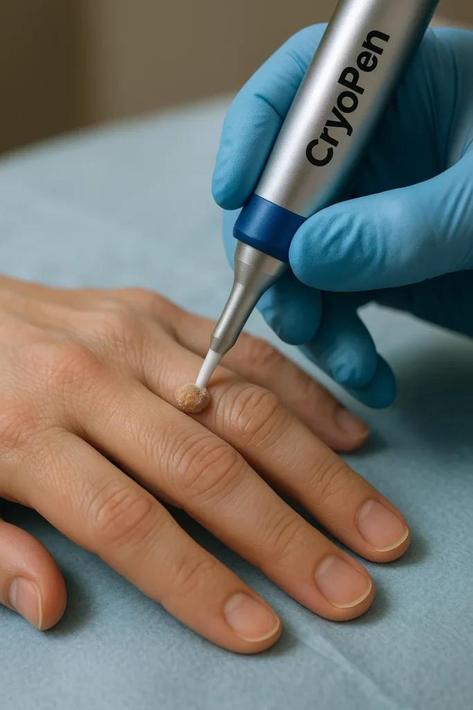example of cryopen wart removal Ramsey treatment on a persons finger