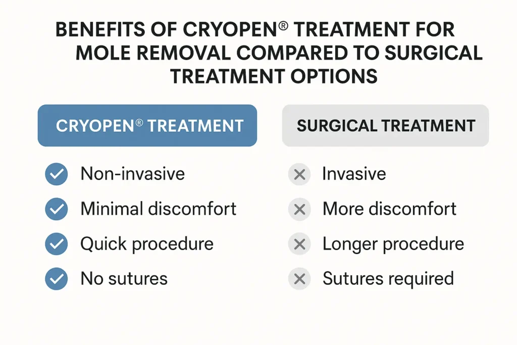 Table to show the benefits of getting moles removed Ramsey from LA LIPO