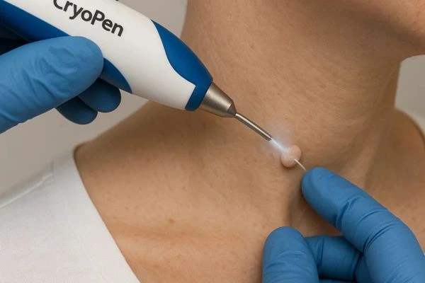 Person receiving Cryotherapy skin tag removal Ramsey