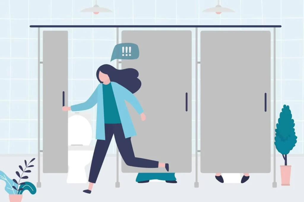 graphic of Urine incontinence Ramsey woman running to the toilet.