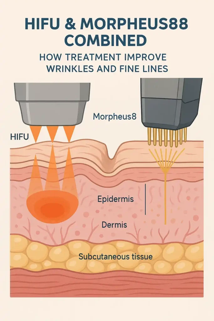 Diagram showing HIFU & Morpeus8 Ramsey and the benefits for reduction in wrinkles and fine lines