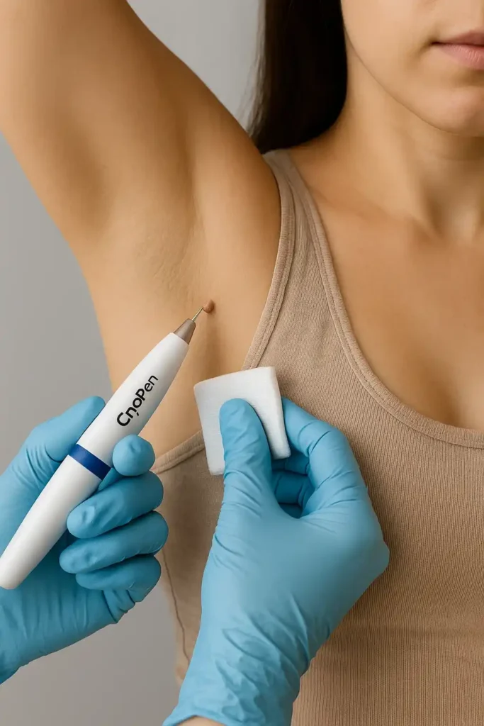 woman having cryopen to remove underarm skin tags Ramsey